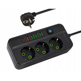 PRZEDŁUŻACZ LISTWA ZASILAJĄCA WŁĄCZNIK 4x USB 3 GN